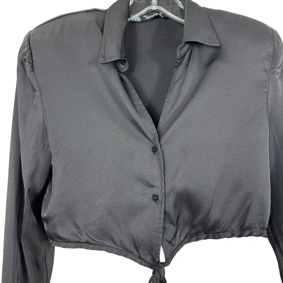 2/$30 Zara Black Satin Efect Crop Shirt Dressy Size Small - Picture 6 of 15
